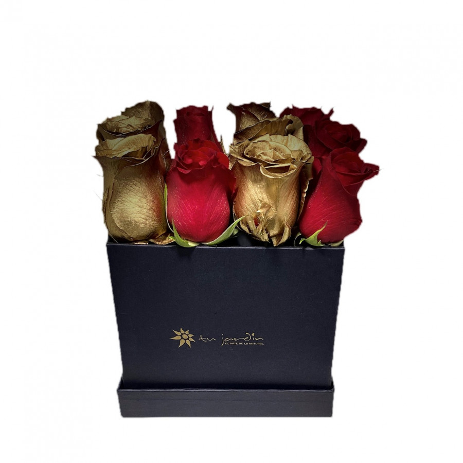 Box  Gold por 12 Rosas Oro y Rojo