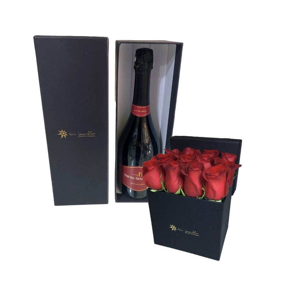Champagne Nieto Senetiner Extra Brut mas Box por 12 Rosas