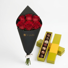 Ramo por 6 Rosas en Cono Mas Trufas Rapanui x8