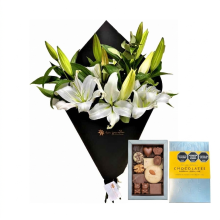 Ramo en Cono de Liliums más Chocolates Surtidos Rapanui 250g