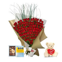 100 Rosas Mas Bombones y Peluche Oso Para Enamorar