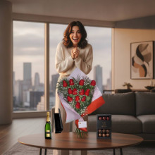 Ramo por 12 Rosas Mas Bombones con Champagne