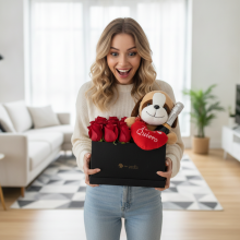 15 Rosas en Caja mas  Champagne y Perrito