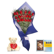 Ramo por 18 Rosas Mas Peluche Oso y Bombones