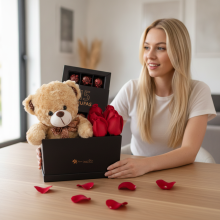 Box Del Amor 6 Rosas, Bombones mas Peluche