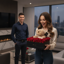 Premium Box  32 Rosas Bombones mas Peluche