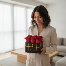 6 Rosas en Box Cartera Tu Jardin