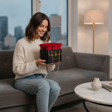 6 Rosas en Box Cartera Tu Jardin