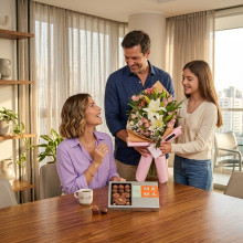 Ramo Liliums, Alstroemerias e Hipérico mas Chocolates Rapanui 250gr