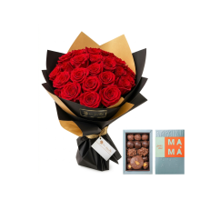Ramo 24 Rosas Premium en Cono mas Chocolates Rapanui 250gr