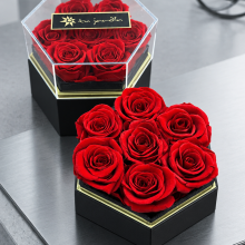 Box Hexagonal Premium 7 Rosas Eternas Importadas