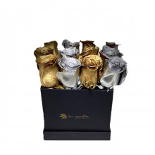 Box Gold por 12 Rosas Oro y Plata